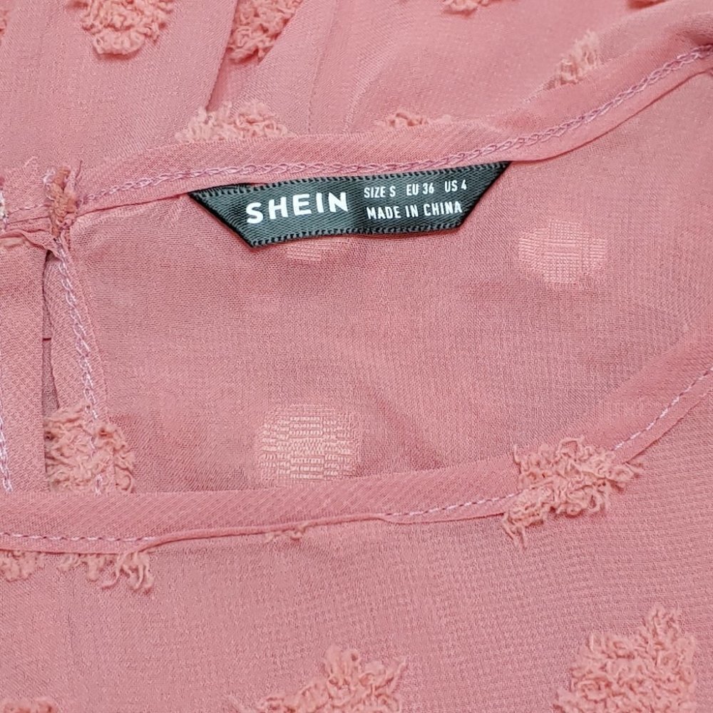 NWOT SHEIN Pink swiss dot sheer flowy peplum boho festival top - Picture 9 of 10